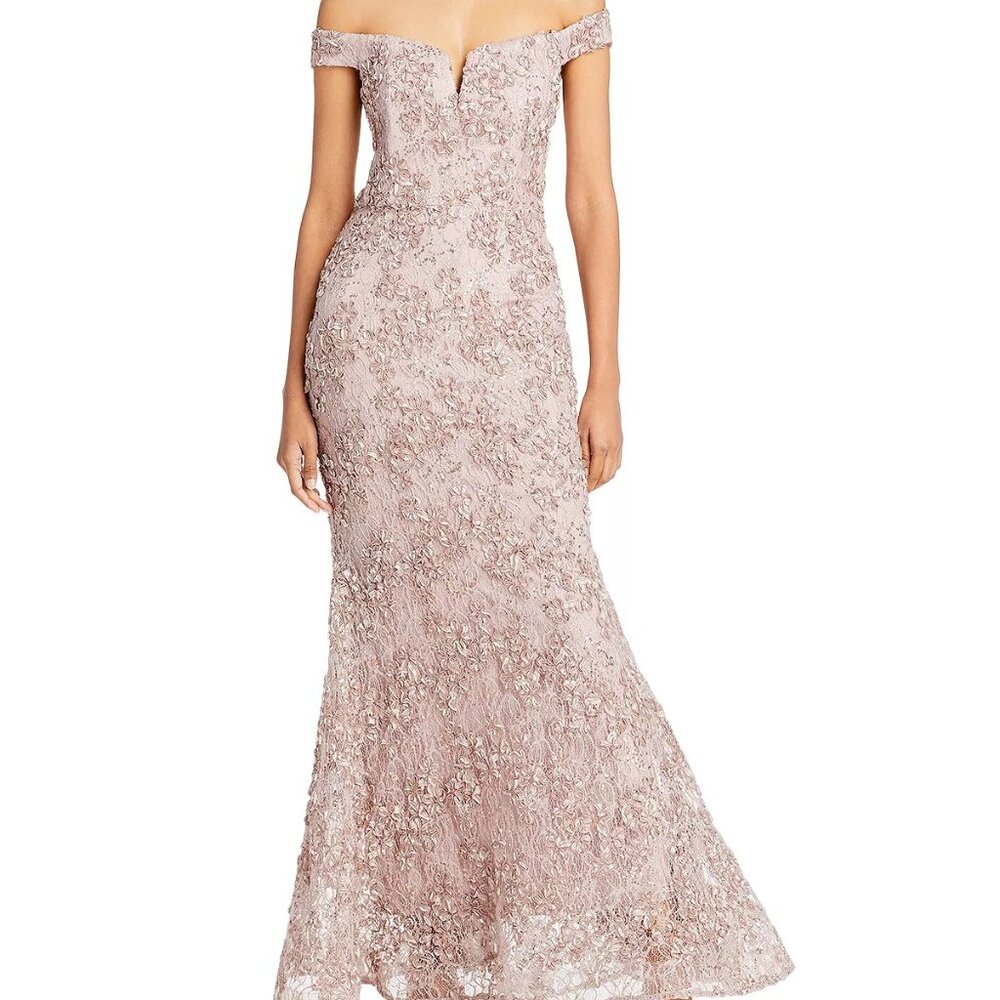 AQUA Off The Shoulder Floral Soutache Lace Dress  size